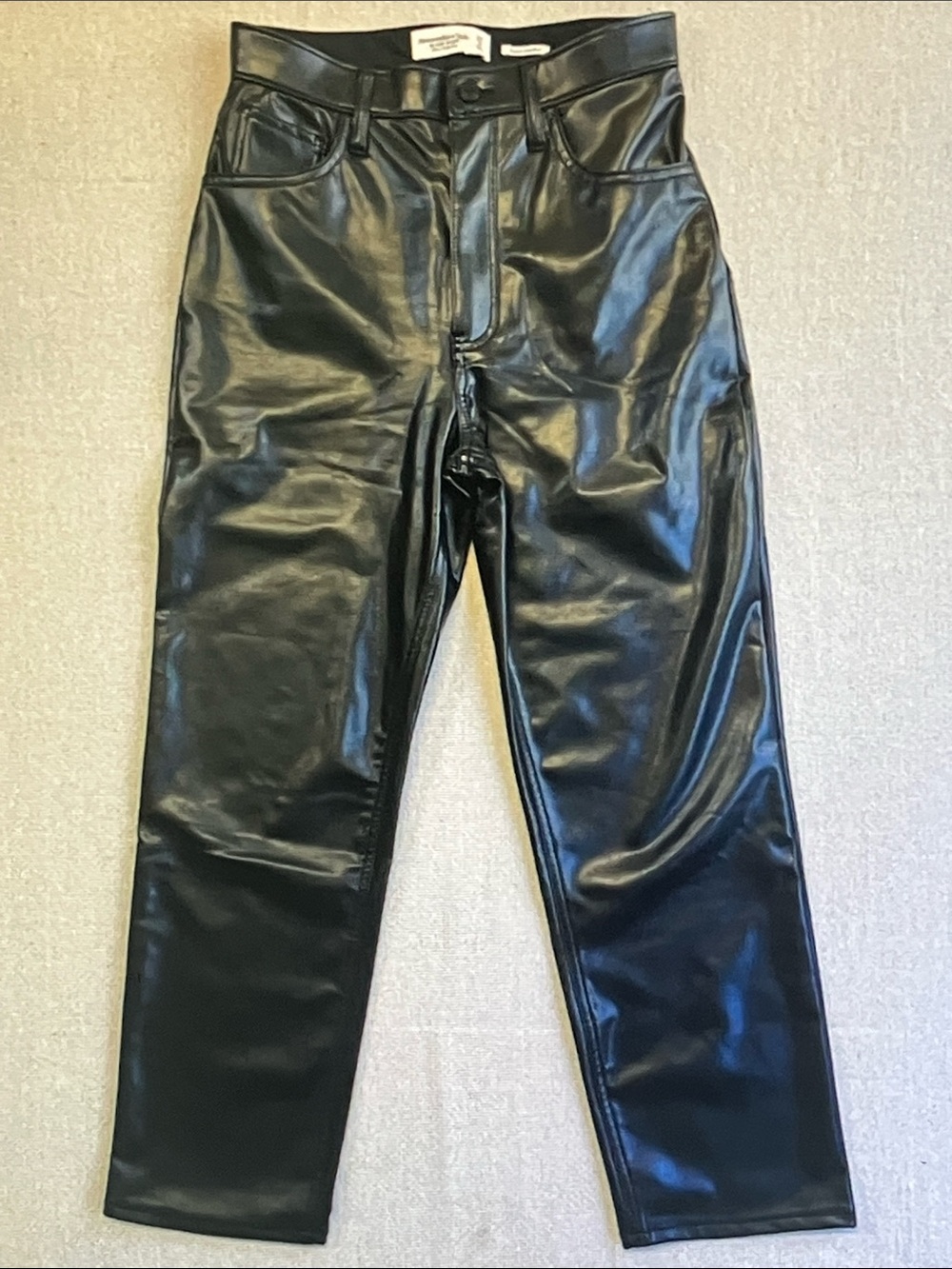 Abercrombie & Fitch Black Faux Leather Slim Straight Trousers